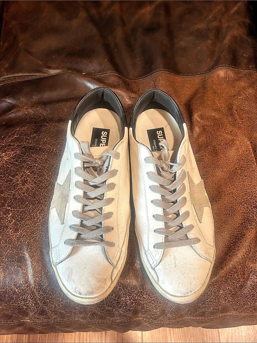 Golden Goose Super-Star Sneakers in White & Gray